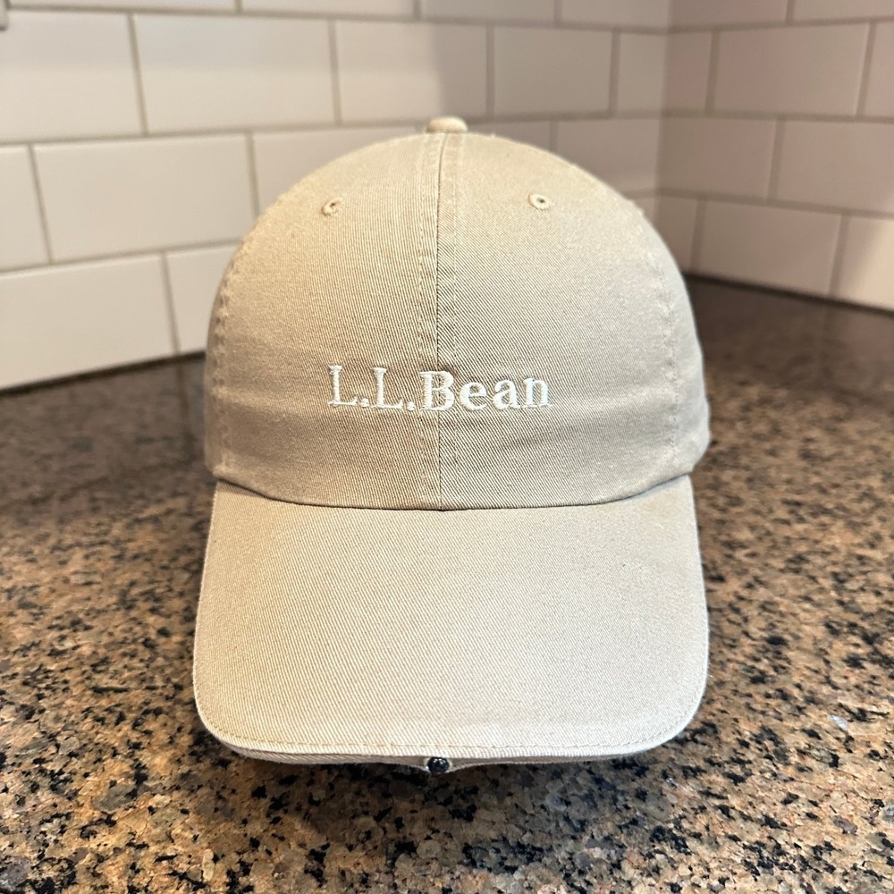 L.L.Bean LED Light Hat Baseball Cap Mens One Size Khaki Tan Cotton
